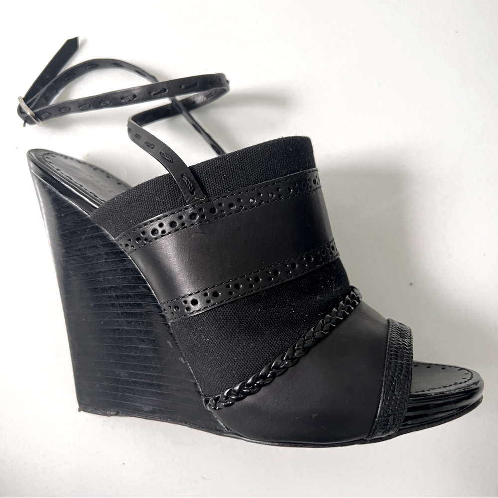 Proenza Schouler Black high heel wedge slides with ankle straps